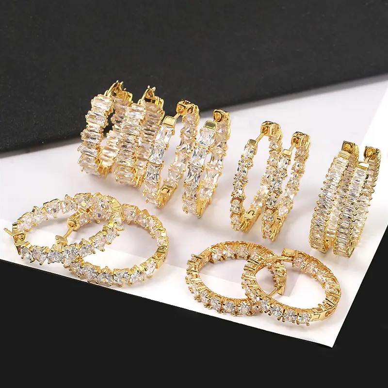 2021 Hot Sale 14K Gold Plated Brass Zircon Huggie Hoop Earrings for Women Jewelry - Environmental Protection Material