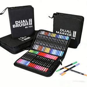 Ensemble <span class=keywords><strong>de</strong></span> stylos pinceaux double embout colorés avec logo personnalisable pour la peinture, marqueurs artistiques, stylos pinceaux multifonctionnels - Product Image 1