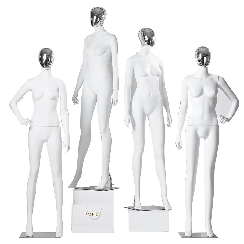 Model Toko Butik Plastik Manekin Wanita Manekin Wajah Krom Perak Putih Matte Manekin Seluruh Tubuh Wanita