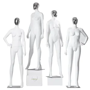 ブティックプラスチックモデルショップドレスフォーム女性マネキンマットホワイトシルバークロームフェイスマネキン全身女性