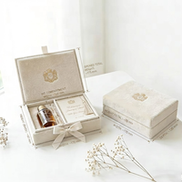 Boîte Cadeau de Luxe Personnalisée en Velours Crème avec Logo Brodé Or, Emballage Rigide pour Parfum, Idéale pour Cadeau de Mariage ou Souvenir Parfumé
