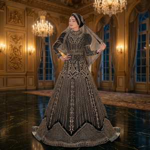 Robe de mariée en satin turc faite à la main, taille naturelle, col montant, élégante pour les fêtes et les mariages, sophistiquée pour femmes - Product Image 3