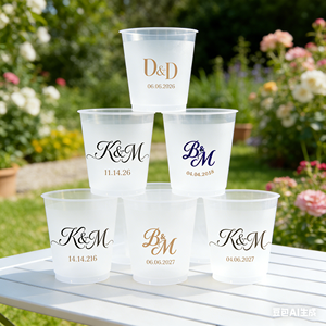 Vaso de Plástico para Fiestas de 350 ml y 500 ml con Diseños Personalizados UV, Nombres, Fechas y Monogramas, Ideal para Servir Bebidas a los Invitados - Product Image 1