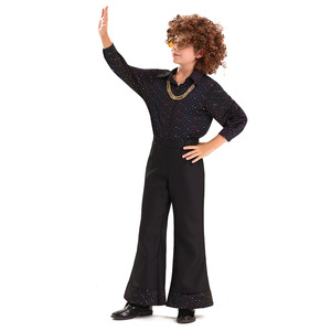 Conjunto de Disfraz Disco para Niños de los 70 y 80, Pantalones para Actuaciones en Escenario, Traje de Cosplay Hip Hop para Niños, Negro con Detalles Brillantes - Product Image 4