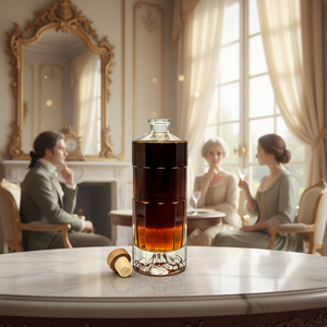Bouteilles en verre à bouchon en bois de luxe rondes en <span class=keywords><strong>cristal</strong></span>, 500 ml, 700 ml, 750 ml, pour whisky, brandy, <span class=keywords><strong>cognac</strong></span>, XO, rhum – Vente chaude - Product Image 1
