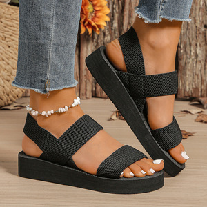 Sandales compensées d'été pour femmes à semelle épaisse, avec bride en tissu, bout ouvert, décontractées, pour l'extérieur et la plage - Product Image 2