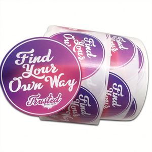 Rollo de adhesivo de papel sintético hecho de vinilo PP, Adhesivo de logotipo redondo impreso UV degradable con el medio ambiente - Product Image 1
