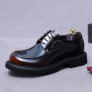 <b>Big</b>-head cowhide leather business formal dress shoe, genuine leather, heightening, loafers, glossy derby, men's thick-soled shoe - Product Image 1
