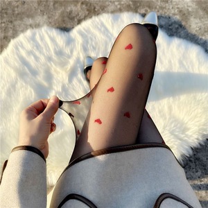 Red Heart Patterned Sheer Black Pantyhose 15D Women's <b>Thin</b> Nylon <b>Tights</b> For Spring Summer Autumn - Product Image 3