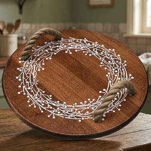 B.S INTERNATIONAL - Bandeja de Servicio para Microondas, Portátil, de Madera Natural Pulida, con Diseño Floral, de Alta Calidad, Suministro Directo de Fábrica - Product Image 1