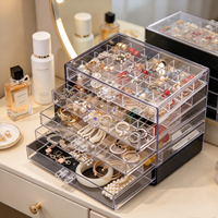 Organisateur de bijoux moderne en acrylique transparent à 5 tiroirs, boîte de rangement pour boucles d'oreilles à 84 compartiments, présentoir pour commode de chambre, cadeau