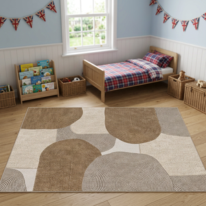 Tapis rectangulaire en jute à motif abstrait, moderne, écologique, tissage plat, salon, ivoire taupe - Product Image 2