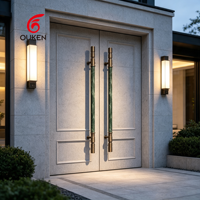 Poignée de porte en marbre vert forêt avec support en bronze antique, poignées de porte de luxe à double barre pour portes vitrées, villa, hôtel