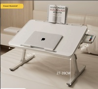Petit bureau portable pliable pour ordinateur portable avec tiroir, ventilateur USB, étagère et pince à livres