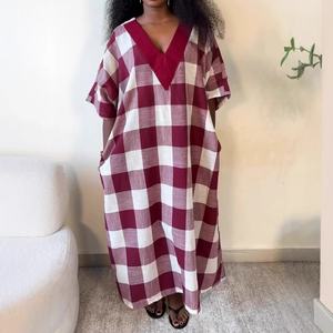 Vestidos de Moda para Mujer, Cuello en V, Estampado a Cuadros, Manga Corta, Tallas Grandes, Estilo Africano - Product Image 5