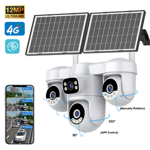 Caméra de sécurité <span class=keywords><strong>solaire</strong></span> 4G ShooCam 12MP IP66 avec audio bidirectionnel, 3 PTZ, 4 écrans, enregistrement 24/7, 2 panneaux solaires, batterie 12000mAh - Product Image 1