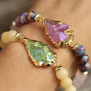 LS-A916 INS HOT! natural gemstone beaded arrowhead bracelet stack bracelet set fashion charm bracelet for gift