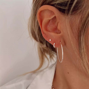 CANNER 3Pcs/<b>Set</b> Retro S925 <b>Sterling</b> <b>Silver</b> Round Beads Hoop Large Plain Hoop Stud <b>Earrings</b> High-end Pendant <b>Earrings</b> - Product Image 6