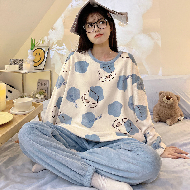 Pijama De Invierno Para Mujer De Forro Polar - Conjunto Holgado Y Cómodo De 2 Piezas