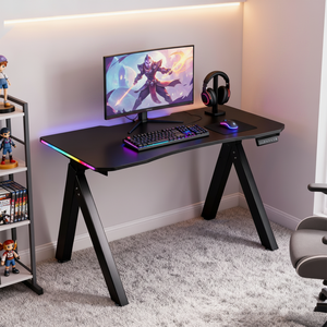 <span class=keywords><strong>Escritorio</strong></span> Gamer Ergonómico en Forma de K con Motor Individual, Luces LED RGB, Superficie Texturizada y Altura Ajustable para Gamers - Product Image 1