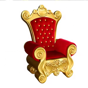 Grande chaise trône de père Noël en fibre de verre en velours rouge et cadre doré Chaise trône <span class=keywords><strong>King</strong></span> pour décoration de Noël intérieure et extérieure - Product Image 3