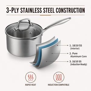 Casserole en acier inoxydable personnalisée OEM ODM avec couvercle en verre trempé et bec verseur, compatible induction, pour cuisine - Product Image 4