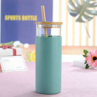 Gobelet en verre borosilicate à paroi simple avec couvercle en bambou, paille et manchon en silicone, 500ml/750ml, écologique pour adultes, thé au lait