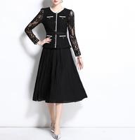 Droma en stock robe blanche à manches longues plissée au crochet en dentelle de qualité supérieure robes décontractées élégantes à la mode pour femme