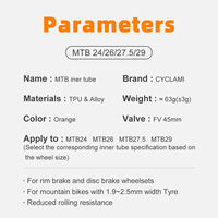 CYCLAMI 63g VTT Vélo Vélo Chambre à air 26/27.5/29 Pouces Vélo Pneu TPU Chambre à air FV 45mm Valve