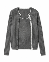 Ensemble deux pièces en tricot pour femme, en nylon et coton, coupe décontractée, col rond, vêtements de détente d'automne, vente en gros