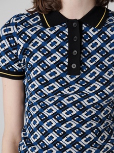 2026 SS Polo de punto para mujer Suéter de manga corta Jacquard geométrico personalizado con pantalones cortos a juego Conjunto conjunto - Product Image 3