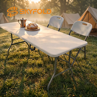 Table pliante en plastique blanc, portable, rectangulaire, pour plage, fêtes, événements en bord de mer, restauration en plein air et vente en gros