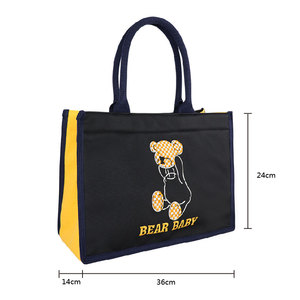 Bolsa de Lona con Diseño de Osito de Peluche a Cuadros Negro y Amarillo, Material 600D - Product Image 3