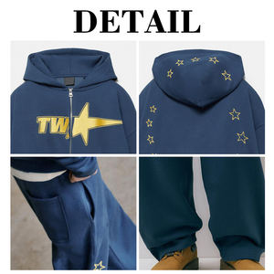 KingSen Custom Silk Screen Print Logo 100% Cotton 450gsm Winter Breathable Zip-Up Hoodie Sweatpants <b>Set</b> Men's Streetwear - Product Image 6