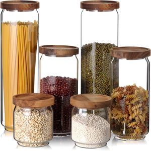 Pot en verre transparent au design moderne pour le stockage de denrées alimentaires sèches, de céréales et d'épices - Product Image 6