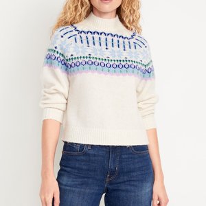 Women's Mock Neck Print Sweaters Knitted <strong>Pullover</strong> <strong>Jumper</strong> Tops - Product Image 6