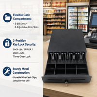 Tiroir-caisse POS Kinghe 405 mm réglable pour 8 pièces de monnaie et 5 billets, avec connecteur RJ11, durable, pour caisse de supermarché