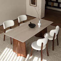 Ensemble de table à manger moderne en bois naturel et dalle de pierre, résistant à l'eau et aux taches, table à manger de salon pour 4 personnes