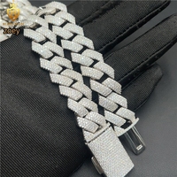 Chaîne cubaine Miami 15 mm pour homme, 4 rangs, style hip-hop, entièrement sertie de moissanite VVS, en argent 925 de haute qualité