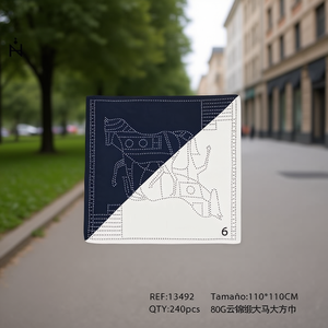 Sciarpa quadrata Z Brand Big Horse 110x110 cm con design a broccato nuvola per uomo e donna - Product Image 3