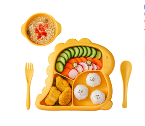 Ensemble de vaisselle pour enfants, bols, assiettes, cuillères, fourchettes, vaisselle divisée, assiette à nourriture, lavable au lave-vaisselle, sain et mignon, motif dinosaure - Product Image 2
