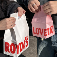 Sacs en papier kraft avec logo personnalisé, sacs à fond carré SOS, sacs à emporter recyclables, emballages alimentaires jetables sans poignée