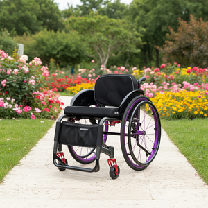 Sedia a Rotelle Sportiva Manuale in Alluminio Leggero - Schienale Viola - Manubrio a D Modello WI5905 Certificato CE con Garanzia di 1 Anno - Product Image 1