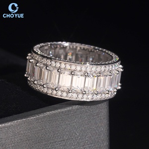 Emeral Cut Moissanite <b>Ring</b> <b>Iced</b> Out Solid Sterling Silver 925 Hip Hop Jewelry Moissanite Diamond Emeral Eternity Wedding <b>Ring</b> - Product Image 6