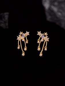 Orecchini Pendenti a Stella Placcati Oro con Cristalli e Strass, Stile Romantico per Uso Quotidiano Femminile - Product Image 2