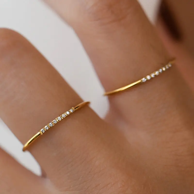 Manchar livre banhado a ouro em aço inoxidável 1mm anel para as mulheres zircônia cúbica anel de dedo fino moda noivado festa jóias