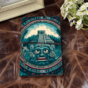 Cahier A6 fait main Design vintage fermeture à cravate 80 feuilles de papier épais cadeau parfait pour les membres du club de lecture avec <span class=keywords><strong>Pyrami</strong></span> aztèque - Product Image 2
