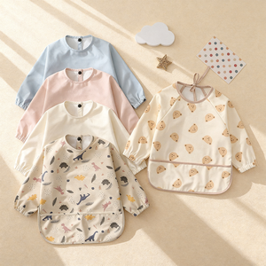 Tablier de bébé imprimé animaux mignons, imperméable en PU, à manches longues, pour l'alimentation et les repas, pour tout-petits - Product Image 2