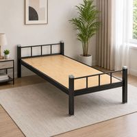 Lit simple en métal 900 mm, cadre en acier noir avec plateforme en bois pour dortoir scolaire, auberge, appartement locatif, salle du personnel et maison