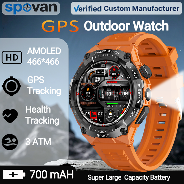 Multi-Satellite GPS Hiking Watch 3ATM Waterproof Outdoor Smartwatch AMOLED Altimeter Barometer Compass GLONASS Long Battery